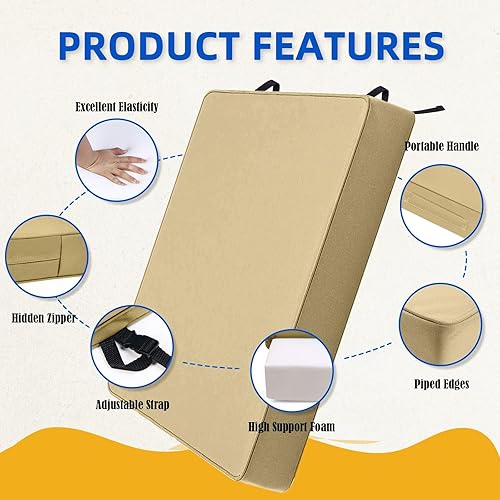 Miniatura 3 de Cojín para silla de patio, 20 x 20 pulgadas, impermeable, para exteriores, para muebles de patio, jardín, sofá, silla, cojines con asa y correas