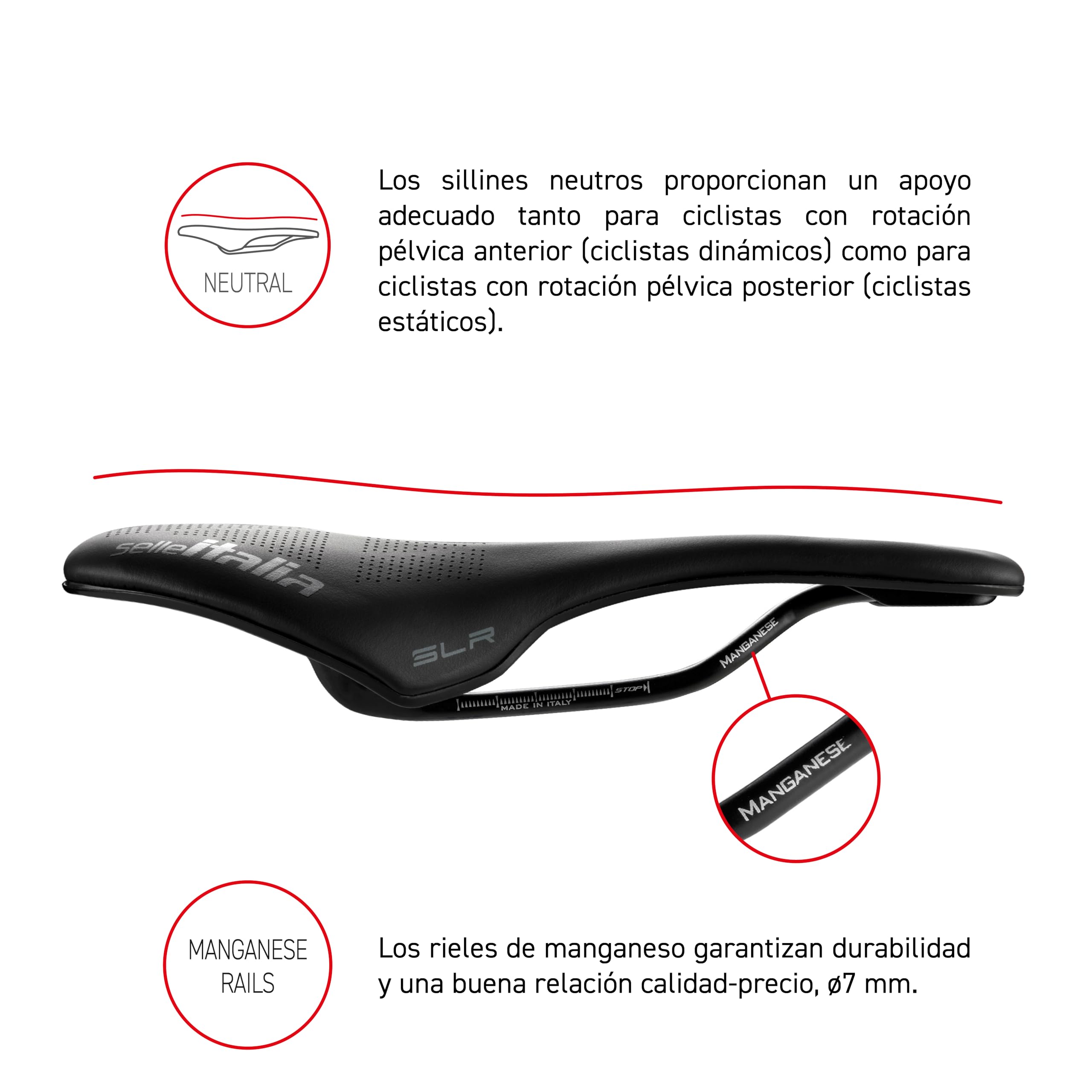 Selle Italia SLR Boost KC Manganese Superflow - Sillín Bicicleta Clásico SLR, Gel Cómodo, Carretera, Agujero Superflow - Talla L3, Negro/Rojo