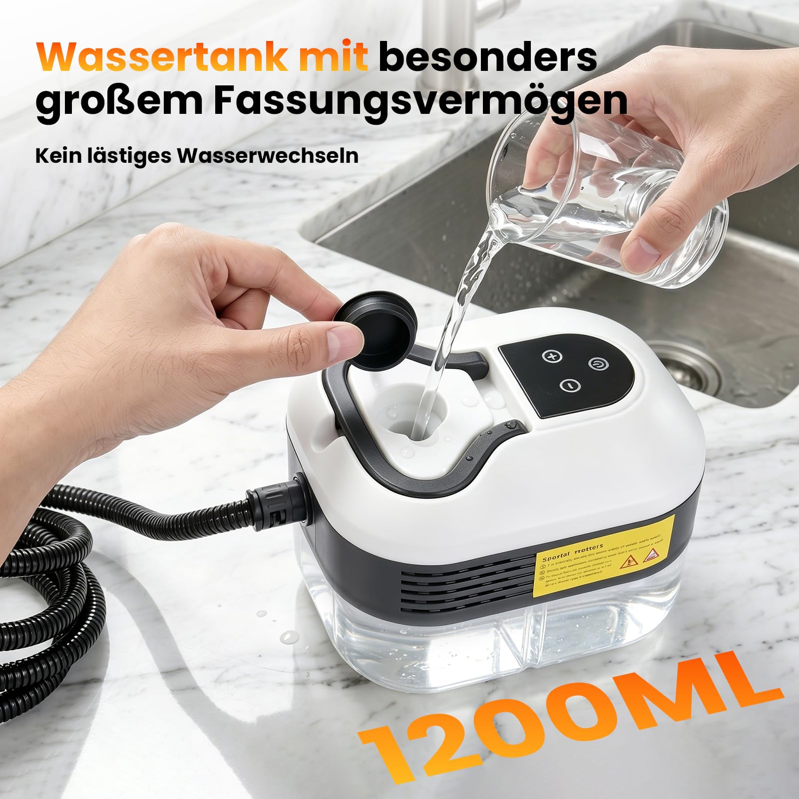 4.5 Bar Dampfreiniger Handgerät, 2500W Handdampfreiniger für das Haus Mehrzweck, 6 Einstellbare Geschwindigkeiten, 1.2L Wassertank, Aufheizzeit & 15 Sekunden für Auto, Küche, Bad, Fliesen, Fenstern