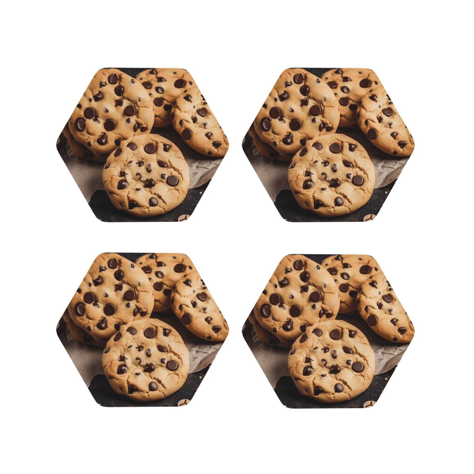 4Pcs PU Leather Coaster for Drinks, Chocolate Cup Coastersr 4" Cup Mat Pad, Aesthetic Drink Coasters for Coffee Table, Hexagon Coaster for Tabletop Protection