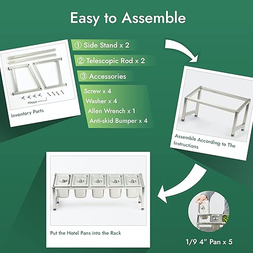 Miniatura 6 de CURTA Expandable 188 Stainless Steal Spice Rack Set, Commercial 1-Tier Inclined Organizer Shelf with 5 19 4-inch Deep Pan & Lid, 13.8" - 23.6"