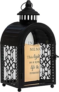 Elanze Designs in Loving Memory Black 11 x 5.5 Inch Metal and Glass Candle Lantern