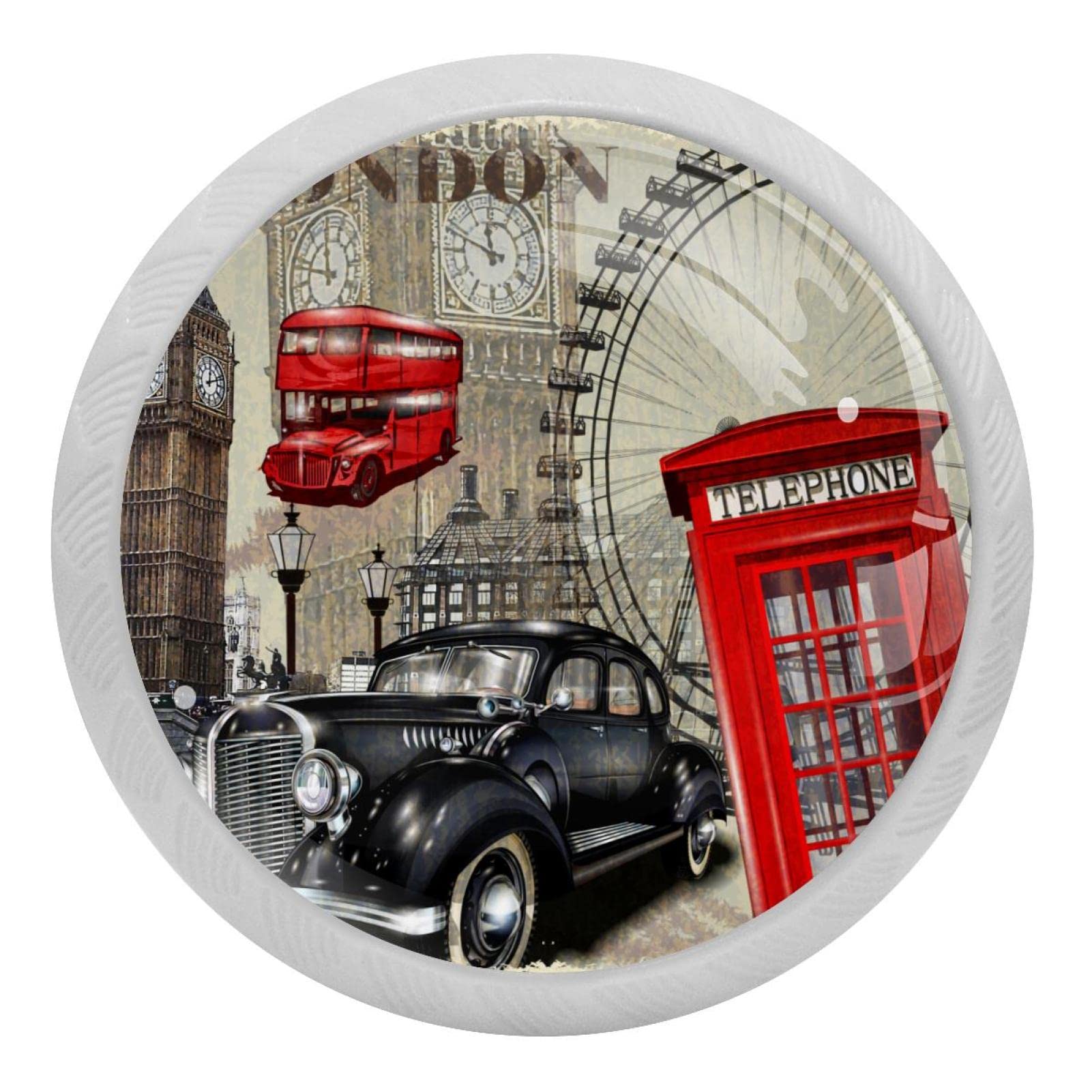 Boutons de tiroir vintage London en verre de haute qualité pour dressing et armoire chic