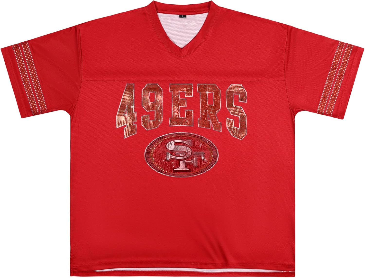 FOCO NFL Womens NFL Team Rhinestone Logo Oversized V-Neck Mesh T-Shirt - Image 4