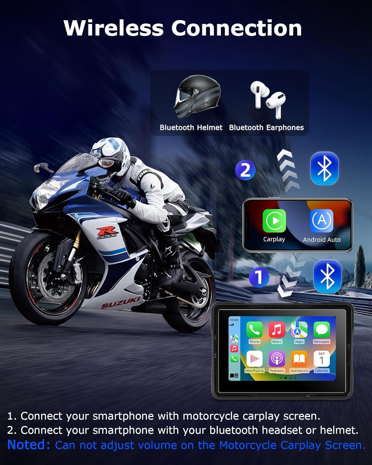 5 Inch Motorcycle Carplay with TPMS GPS Navigation System with Apple Carplay and Android Auto Portable Screen with Dual Bluetooth, Navigation, Siri, Google Assistant Included TPMS