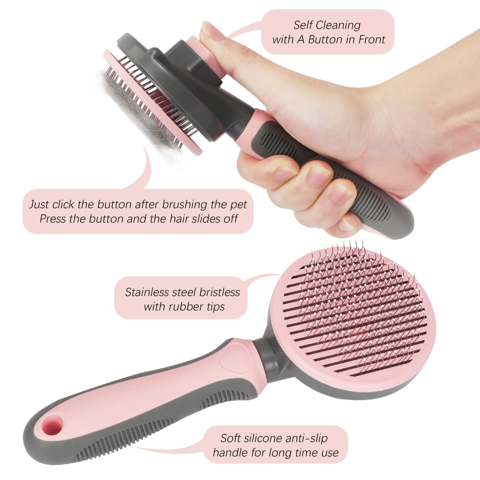 Self-Cleaning Slicker Brush For Dogs & Cats - Pet Grooming Brush For Shedding, Long & Short Hair - View #5