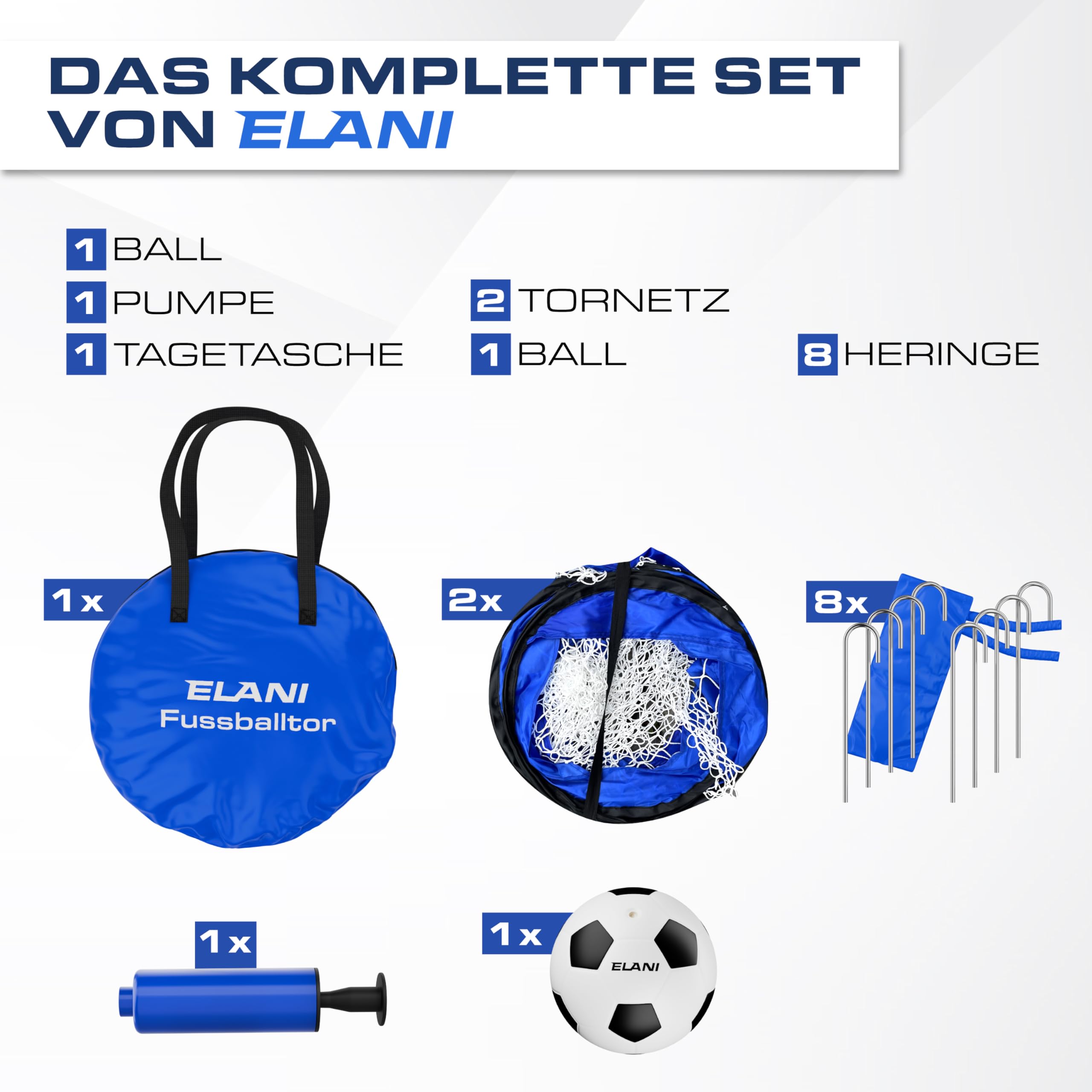 ELANI Fußballtor Kinder Pop-Up 2er Set - faltbar mit Ball & Pumpe, 50% Kleiner + Easy Aufbau, mini Fussballtor klein, Goal, Fussballtore für Garten Kinder, Fußballtore, Fussball Tor