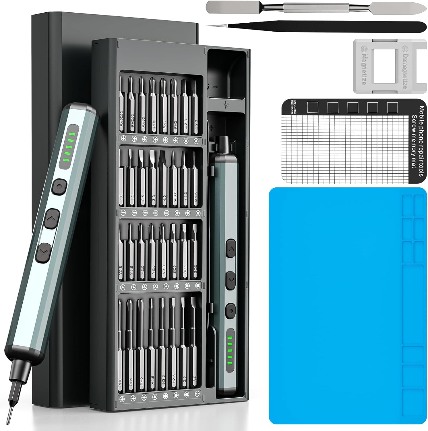 70-in-1 Cordless Electric Screwdriver Set with 64 S2 Steel Bits: 3.7V USB-C Rechargeable, 5 Torque Settings & 4 LED Lights, Mini Repair Kit for PC, RC Electronics, Phones, Laptops, Glasses, Clocks