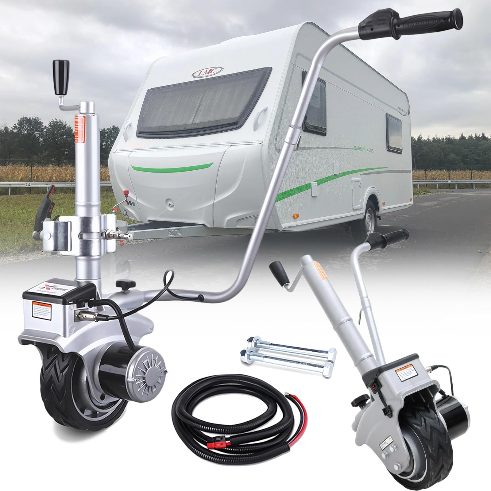 2270kg Elektrischer Anhänger-Rollwagen, 350W 12V Anhänger-Stützrad mit 6–7 m/min Bewegungsgeschwindigkeit, 32-42cm einstellbare Klemmhöhe, zum Bewegen von Anhängern, Wohnwagen und Booten