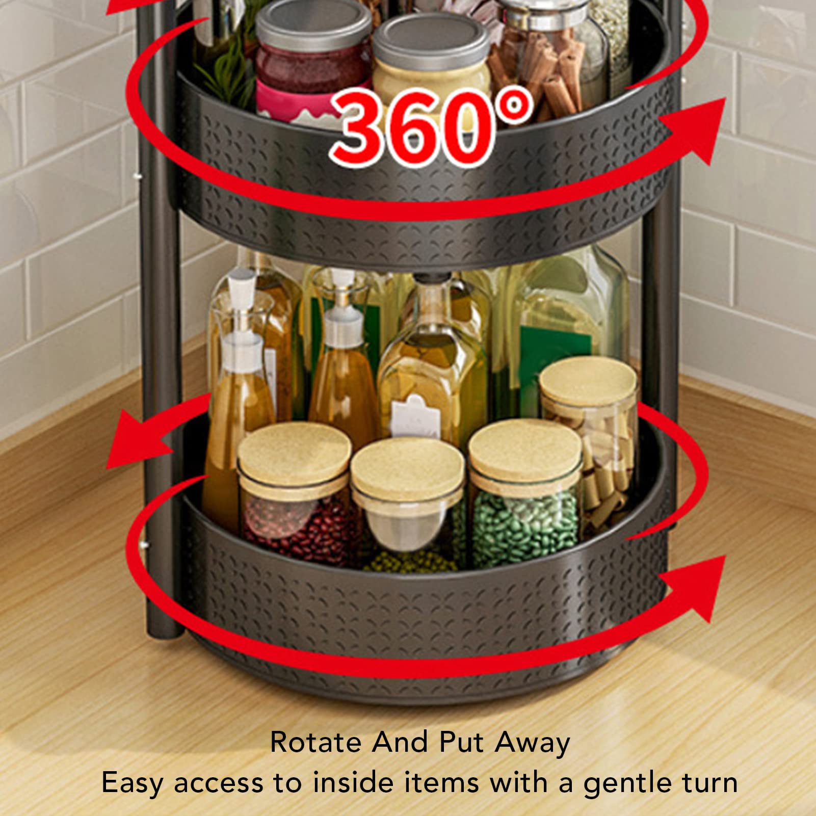Étagère de comptoir rotative pour épices, double rangée, pivotant à 360 degrés, avec base tournante ; organisateur d’assaisonnements pour la cuisine maison
