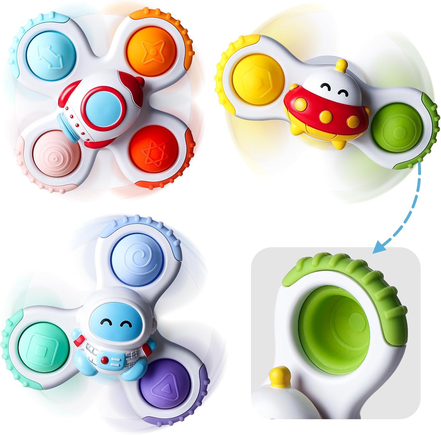 ALASOU 3PCS Pop Suction Cup Spinner Toys for 1 Year Old Boy