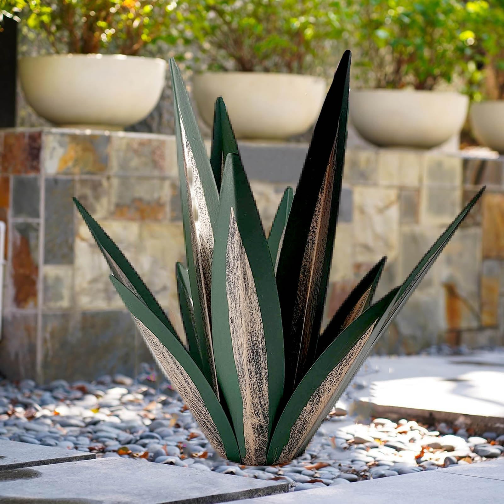 Tequila Scultura Rustica in Metallo Agave Piante Decorazione per la casa Rustico Dipinto a Mano in Metallo Agave Ornamento da Giardino Decorazione per Prato 25,6 Pollici/65 cm (Oro) (Verde)
