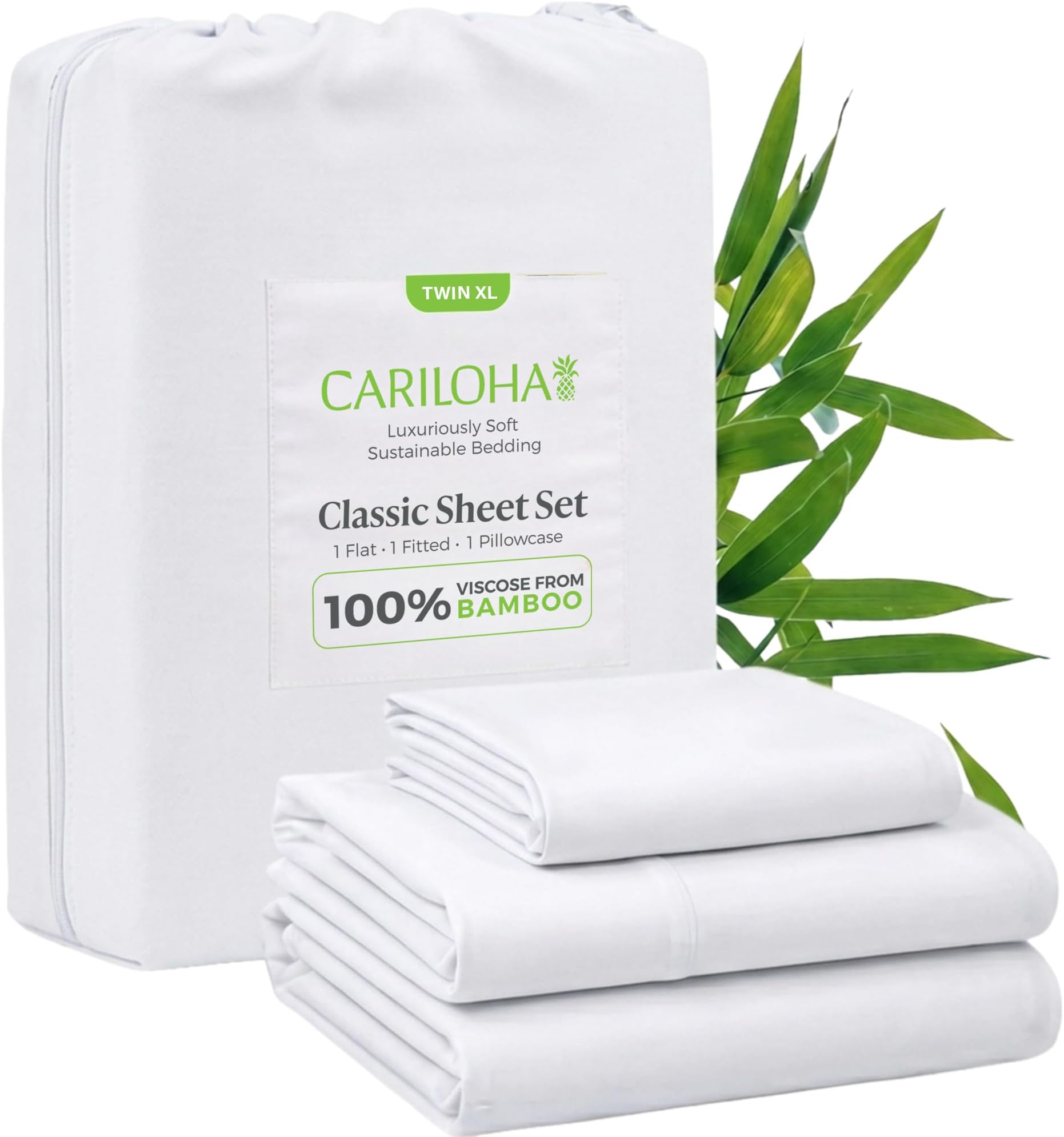 Classic 4-Piece Twill Sheet Set | White | Twin Extra Long | Viscose Material | Allergy Resistant and Extra Soft | Cooling for Hot Sleepers | Corner Bands