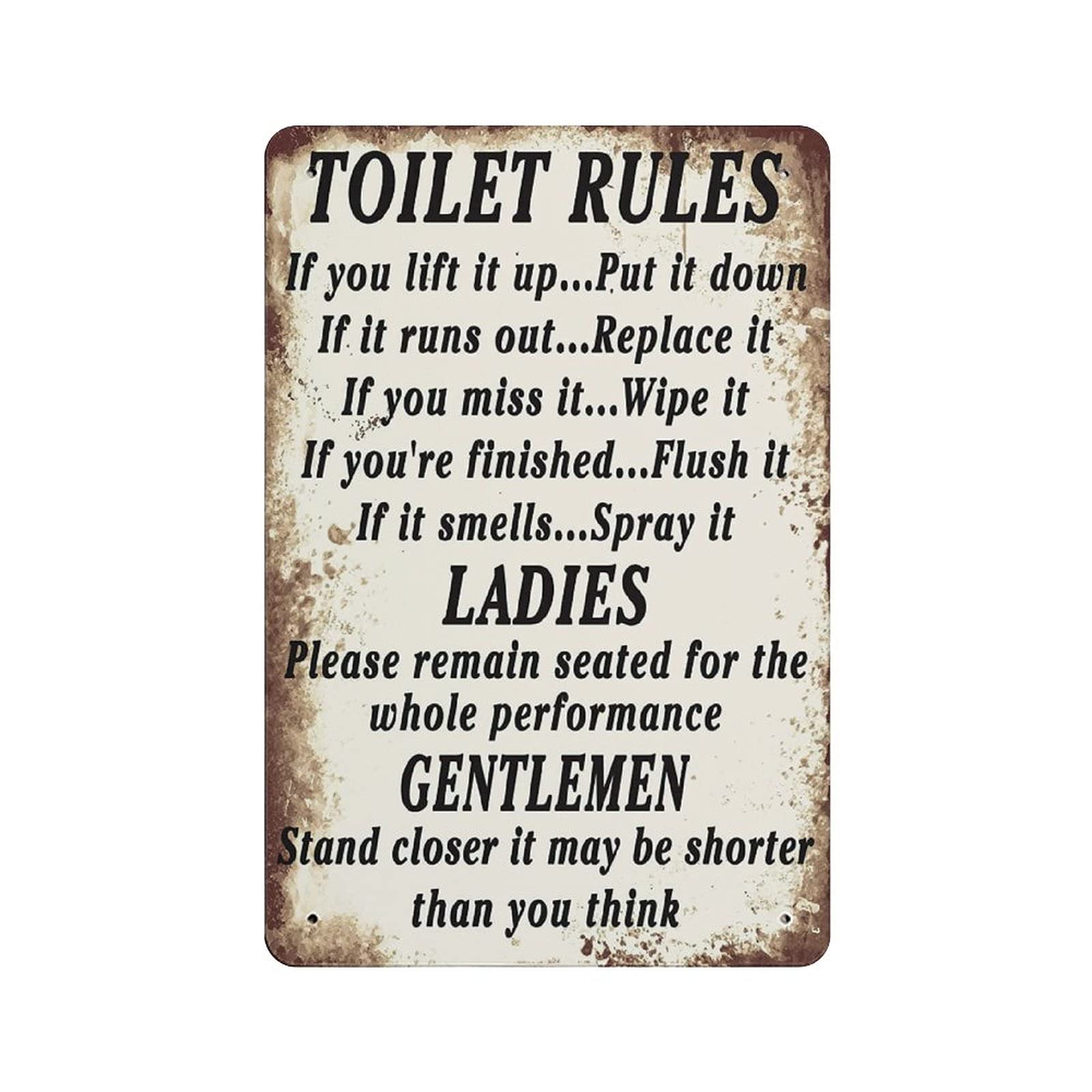 Metal Tin Sign Toilet Rules Vintage Tin Poster Metal Sign Wall Decoration Country Kitchen Home Garage Decor 12"x8"