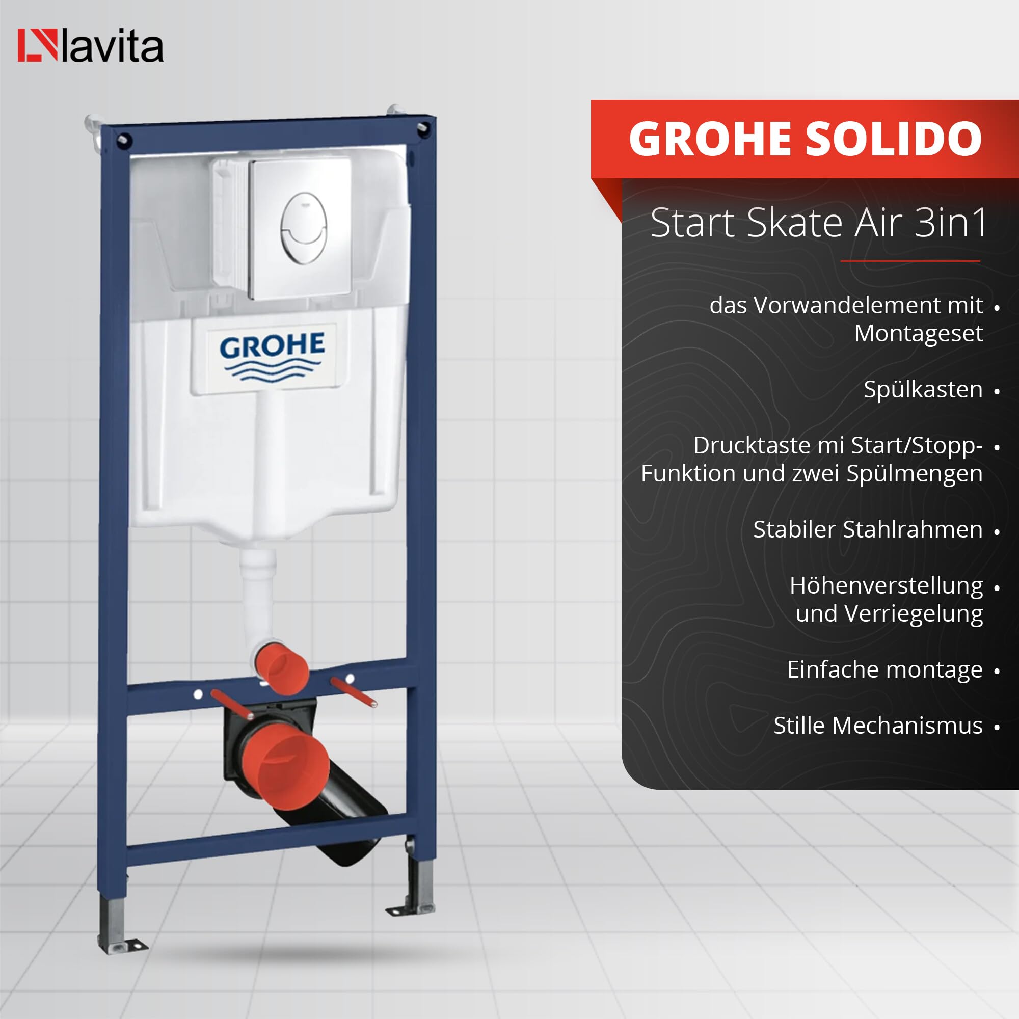 Lavita Vorwandelement Solido Start + Wand Hänge WC Sofi Slim Gold/Black Spülrandlos + WC Sitz mit Absenkautomatik Verchromter Knopf Komplettset Unterputz Spülkasten Toilette Komplett Sett WC