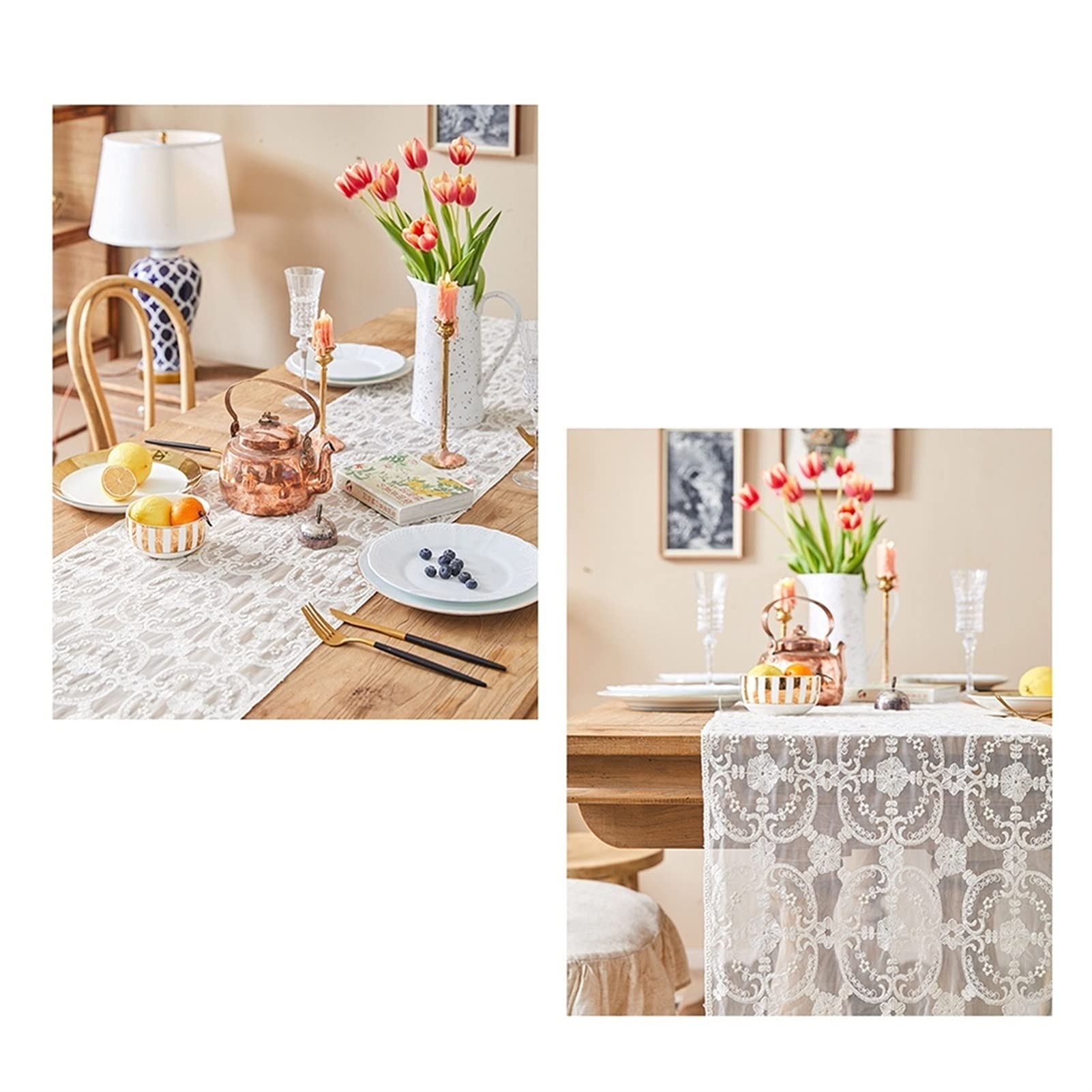 Runner da tavolo in pizzo con ricami floreali, in poliestere, rettangolare, trasparente, per la casa, sala da pranzo, decorazione da tavolo, 40 x 100 cm, beige