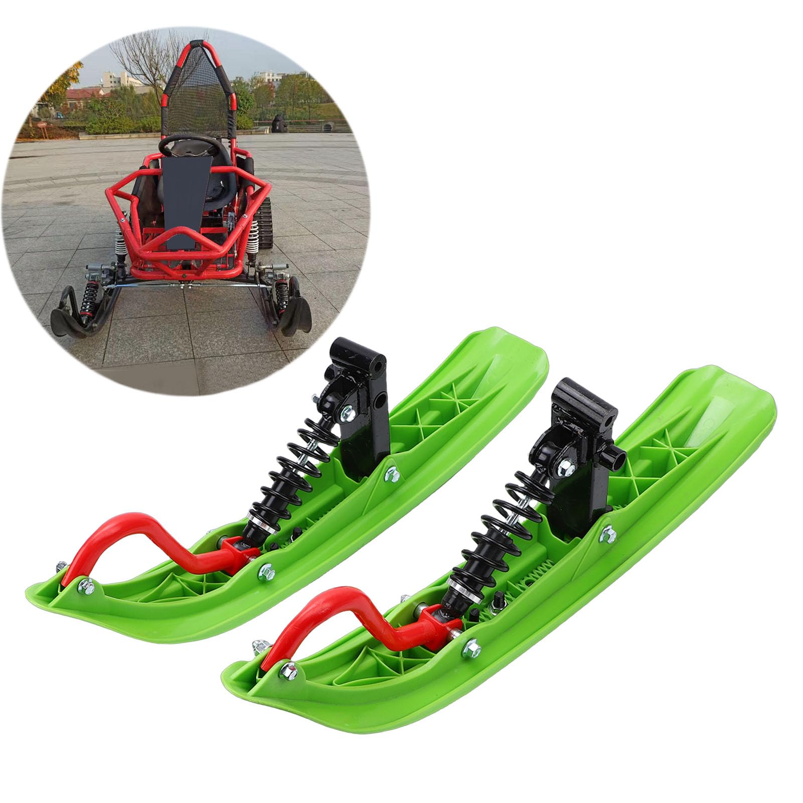 Asixxsix Trineo de Nieve Go Kart, Kit de Esquís de Plástico con Textura Antideslizante y Agarre Mejorado, Construcción de ABS de Metal Resistente, Trineo Delantero para Mayor