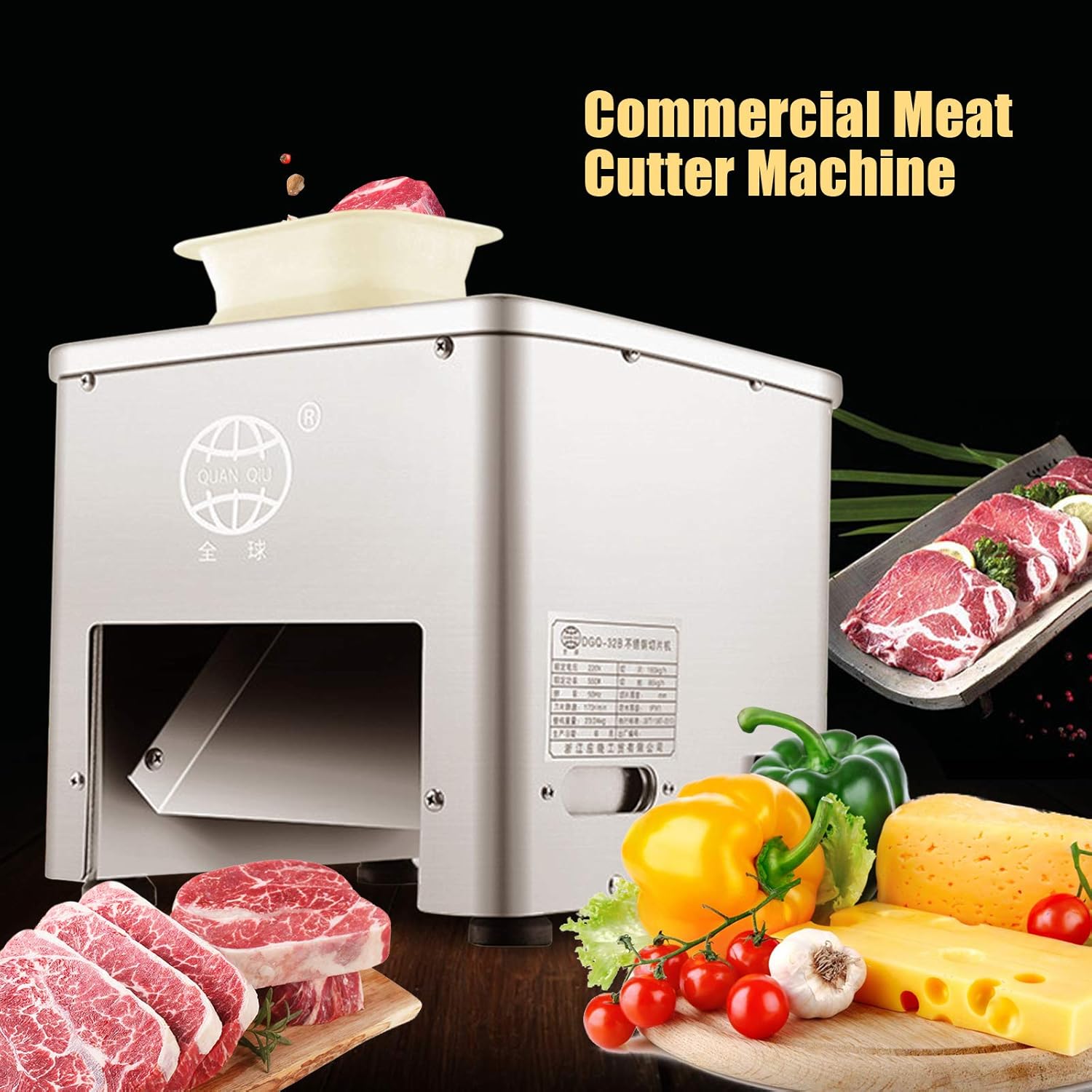 550W Commercial Meat Cutting Machine, 353 Lbs/H Stainless Steel Electronic Fresh Meat Slicer Shredded Cutter Machine, 0.14" Blade Thickness for Kitchen Supermarket Restaurant Lamb Beef Chicken