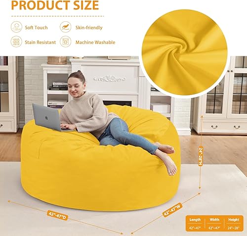 Miniatura 178 de Puf de 5 pies, puf grande con relleno de espuma viscoelástica, sofá puff esponjoso con funda de terciopelo holandés, puf redondo para sala de estar,