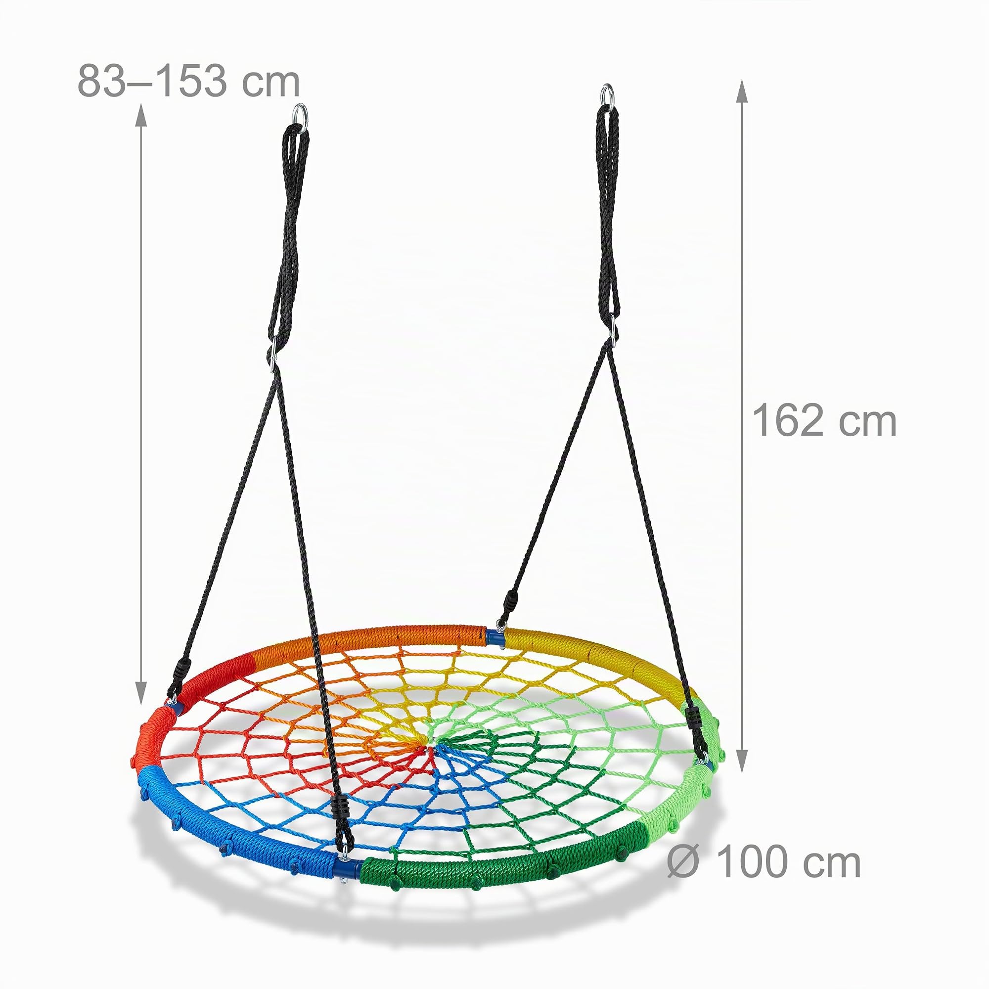 Relaxdays Columpio Nido, Niños y Adultos, Capacidad hasta 150 kg, Altura Regulable, 100cm Ø, Balancín Jardín, Multicolor