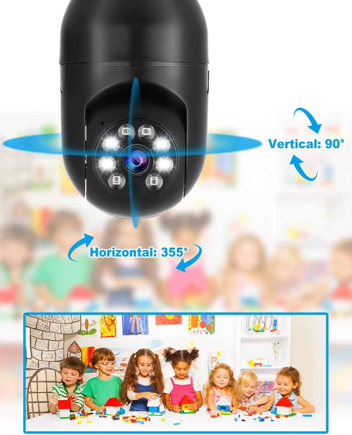 BESDERSEC Light Bulb Security Camera, 3MP Home Security Cameras Black Security Cameras Wireless Outdoor with Night Vision, Motion Detection, 2-Way Audio for Home Security