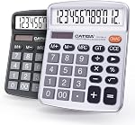 CATIGA 12 Digit Desk Calculator, Desktop Calculators with Large LCD Display & Big Buttons, Dual Power Solar & Battery, Standard Basic 4 Function Calculator for School, Office, Home