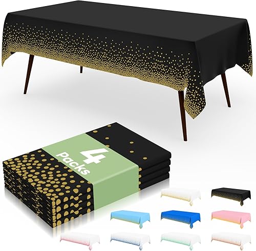 Miniatura 24 de misaya Paquete de 4 manteles desechables de lunares, mantel de plástico impermeable de 54 x 108 pulgadas, lunares dorados rectangulares en blanco
