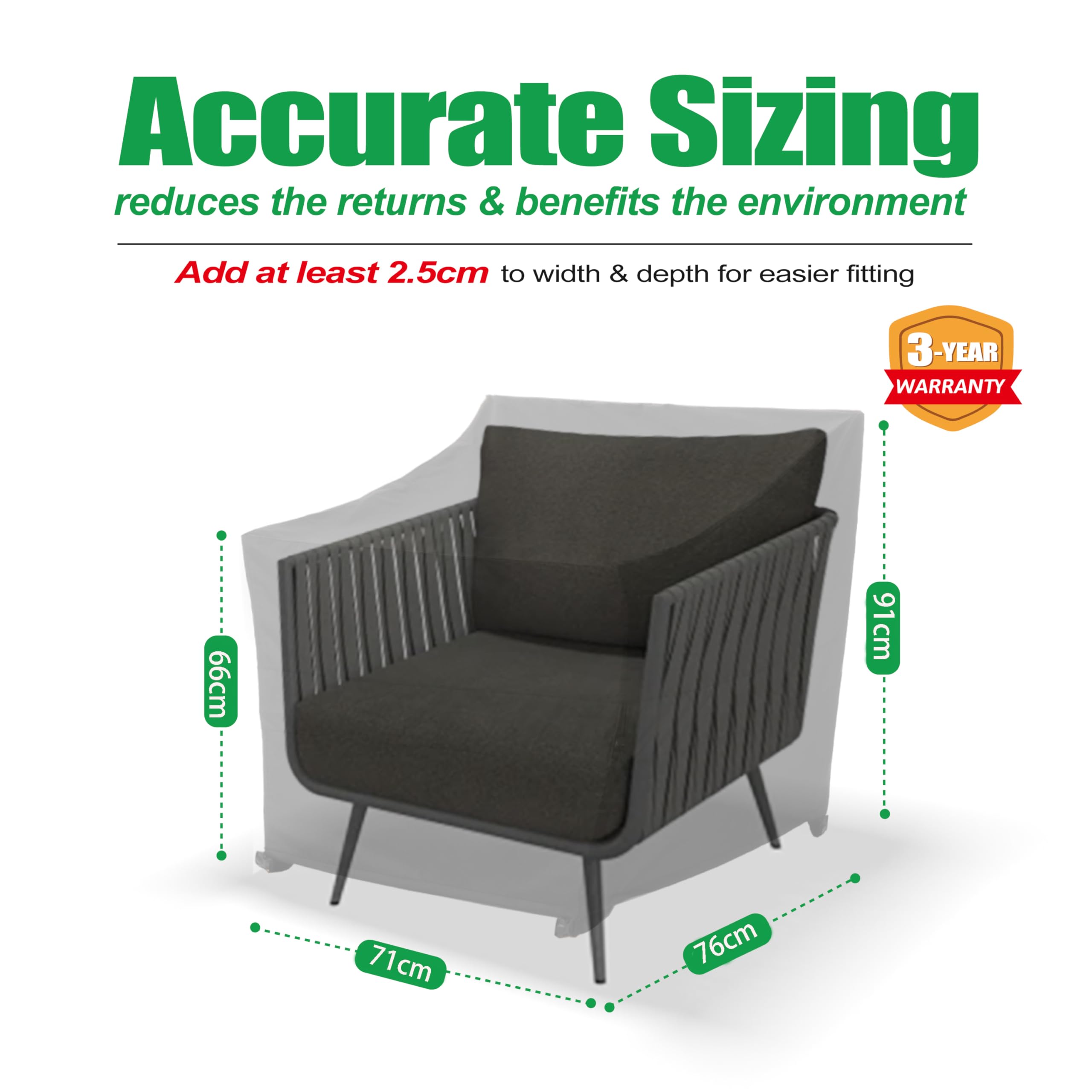 F&J Outdoors Garden Chair Covers Dining Chair Cover Waterproof UV Resistant Windproof Heavy Duty Durable Furniture Cover for Garden Chairs Grey - Image 2
