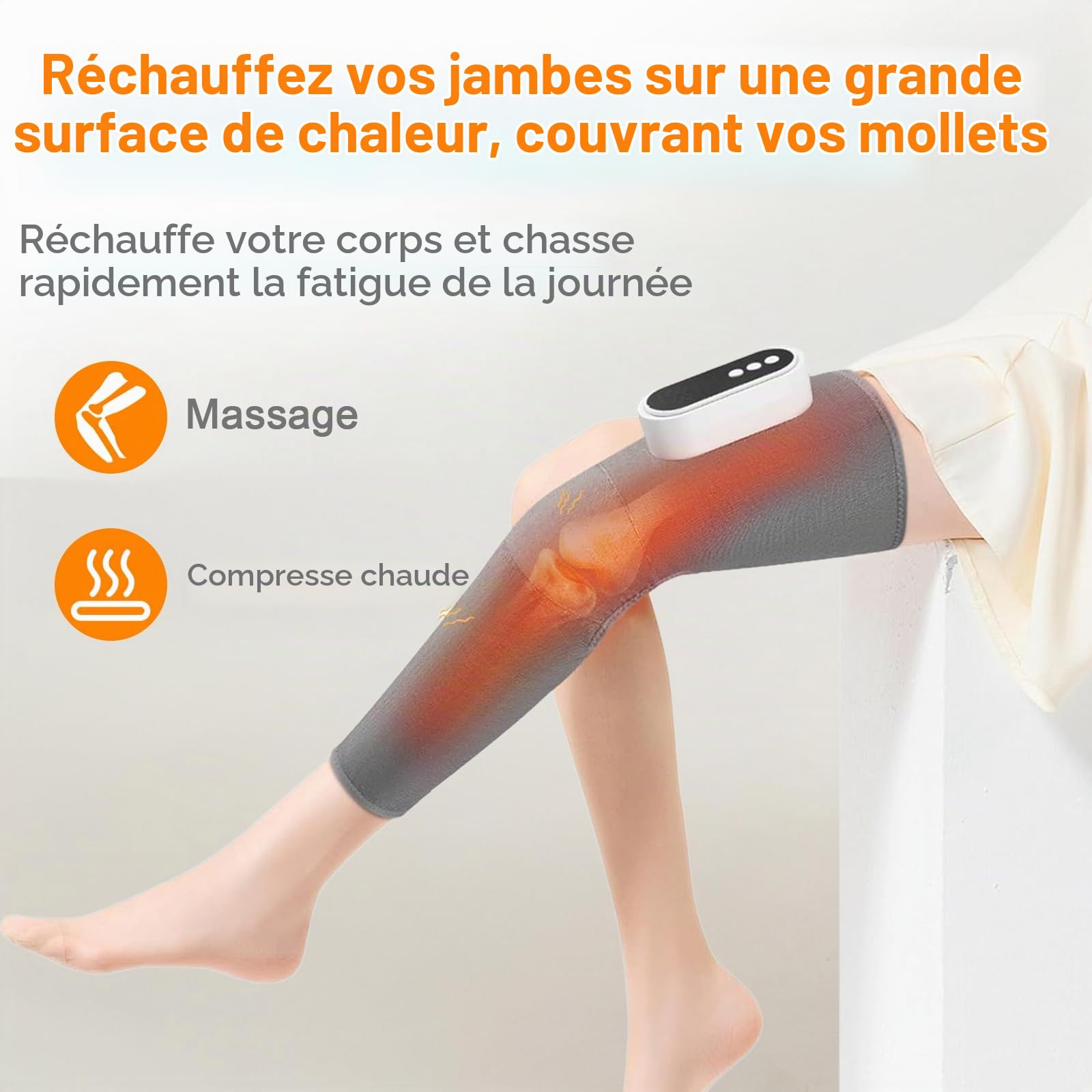 Masseur Électrique pour Jambes, 3 Modes de Massage pour Soulager la Douleur, Rechargeable par USB, 3 Niveaux d'Intensité et de Température pour Les Muscles des Jambes, Relaxation Musculaire