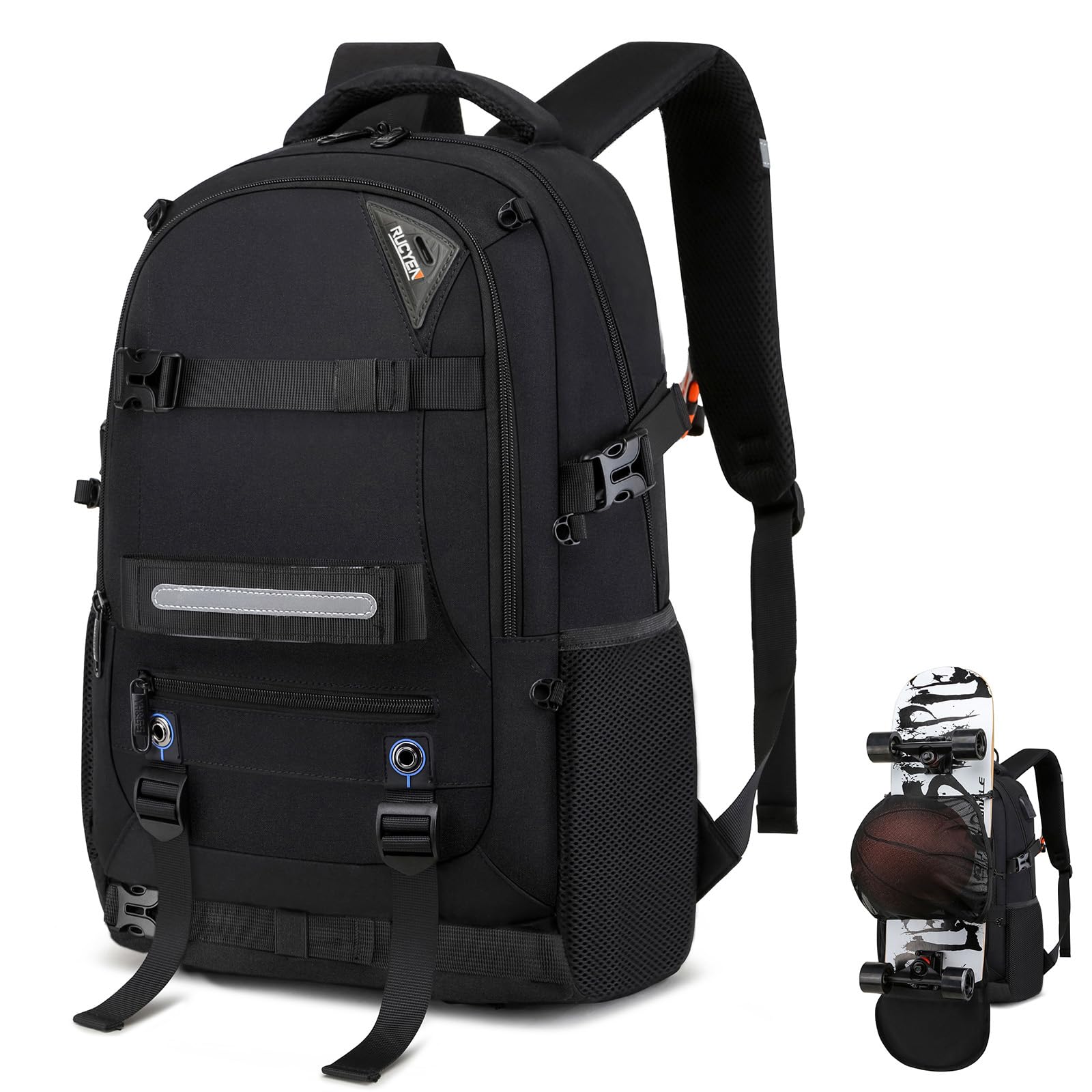 RUCYEN Skateboard Backpack, Laptop Backpack, Hidden Mesh and Anti-Theft Pockets, Waterproof Fabric, Fits up to 15.6 Inch Laptop, for Business Travel Men Women