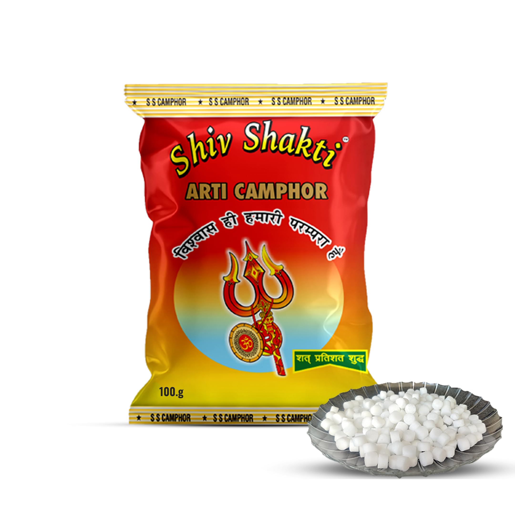 SHIV SHAKTI Camphor Slab - Pure Camphor Pouch for Puja, Fresh and Natural Kapoor for Pooja Ideal for Worship and Prayer (100g, White, Pack of 1)