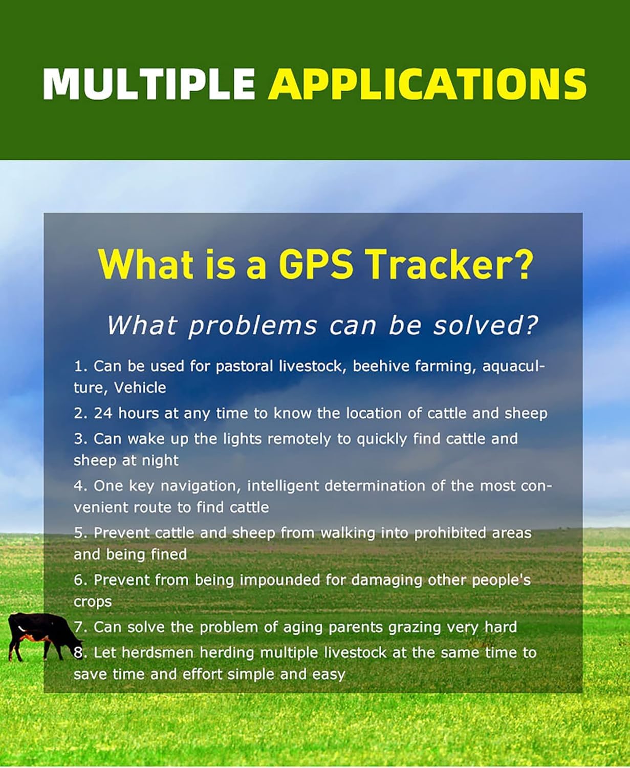 4G Animal Tracker, mini solarny lokalizator GPS o pojemności baterii 30000 mAh, pozycjonowanie w czasie rzeczywistym, funkcja wirtualnego ogrodzenia i trajektorii historycznej, dla bydła/owiec/konia