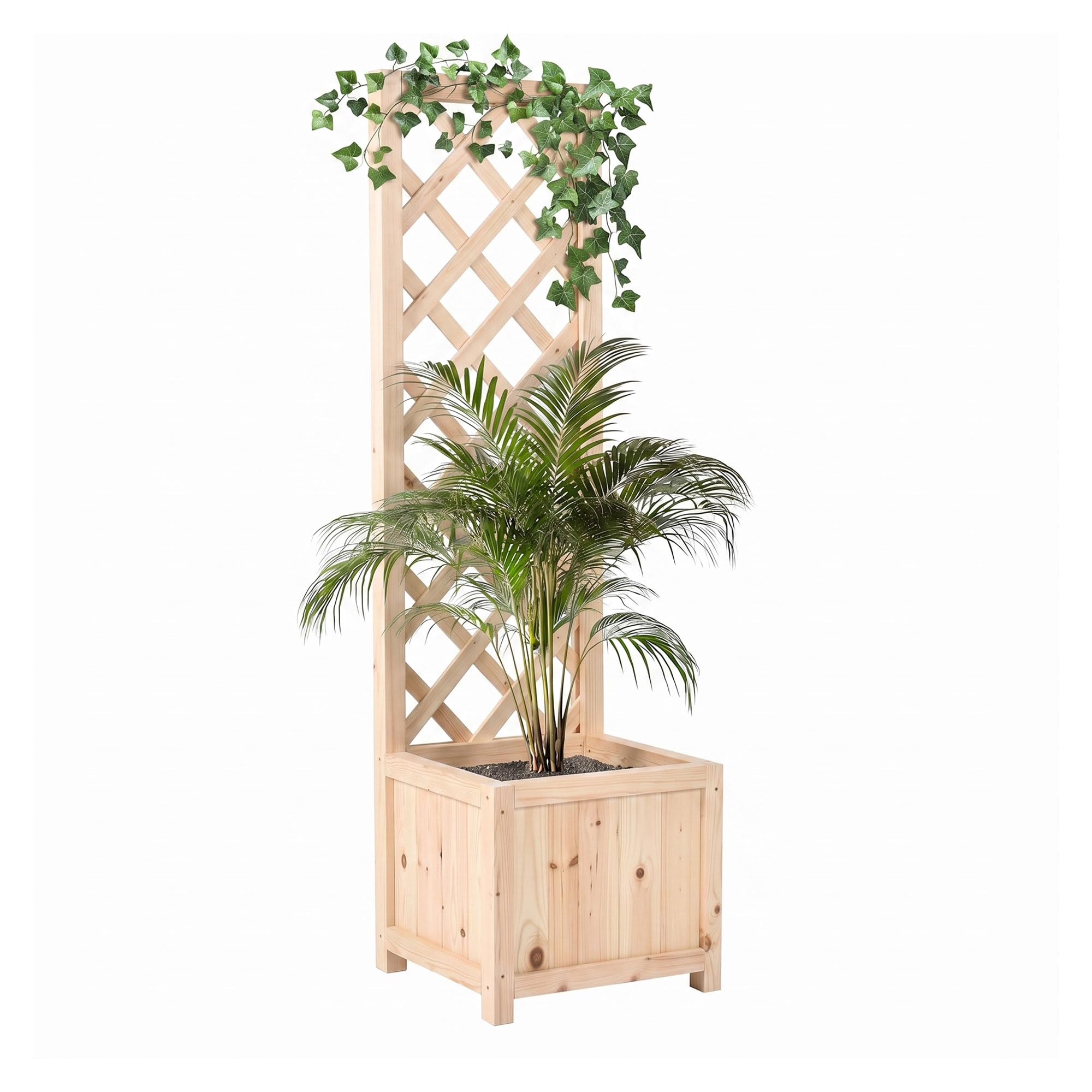 FRANKYSTAR® Rosy - Fioriera da Esterno con Grigliato 35x120x30 cm per Piante Rampicanti in Legno di Cedro Impregnato Natural Oak