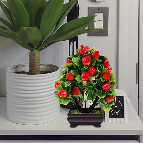 Miniatura 2 de GANAZONO Pequeña planta falsa de fresa artificial en maceta para habitación, oficina, hotel