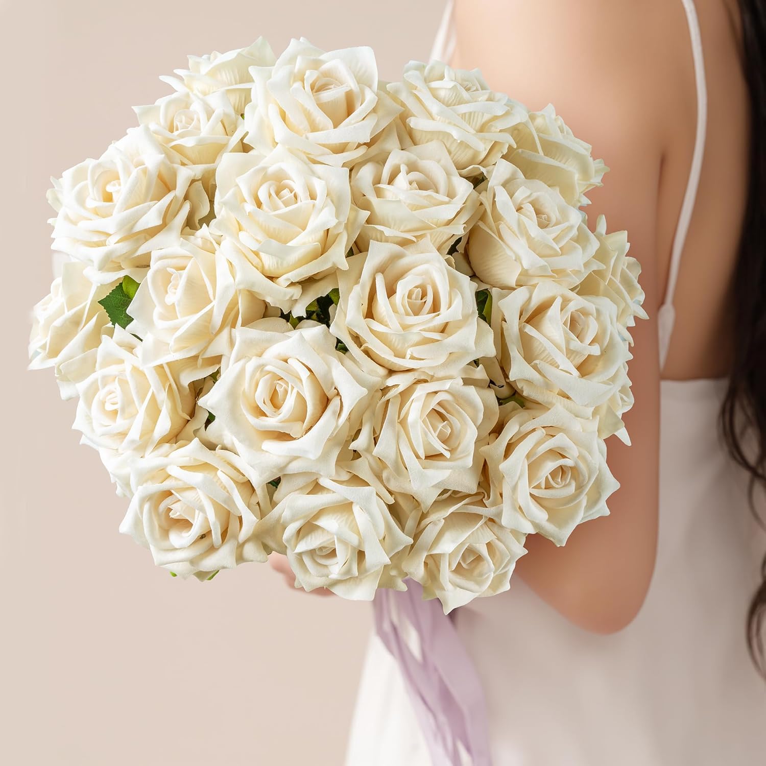 Fake Roses Faux Flowers 24PCS Silk Roses Artificial Roses with Stems Realistic Artificial Flowers Suitable for Indoor Home Decoration DIY Bouquet Wedding Decor Party Decor 16.5In (White) - Image 7