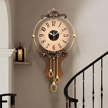 Vintage Wall Clock, Antique Decor, Battery Operated,Non Ticking European Style Metal Wall Clock, Decorative Retro,Bedroom/Living Room/Kitchen