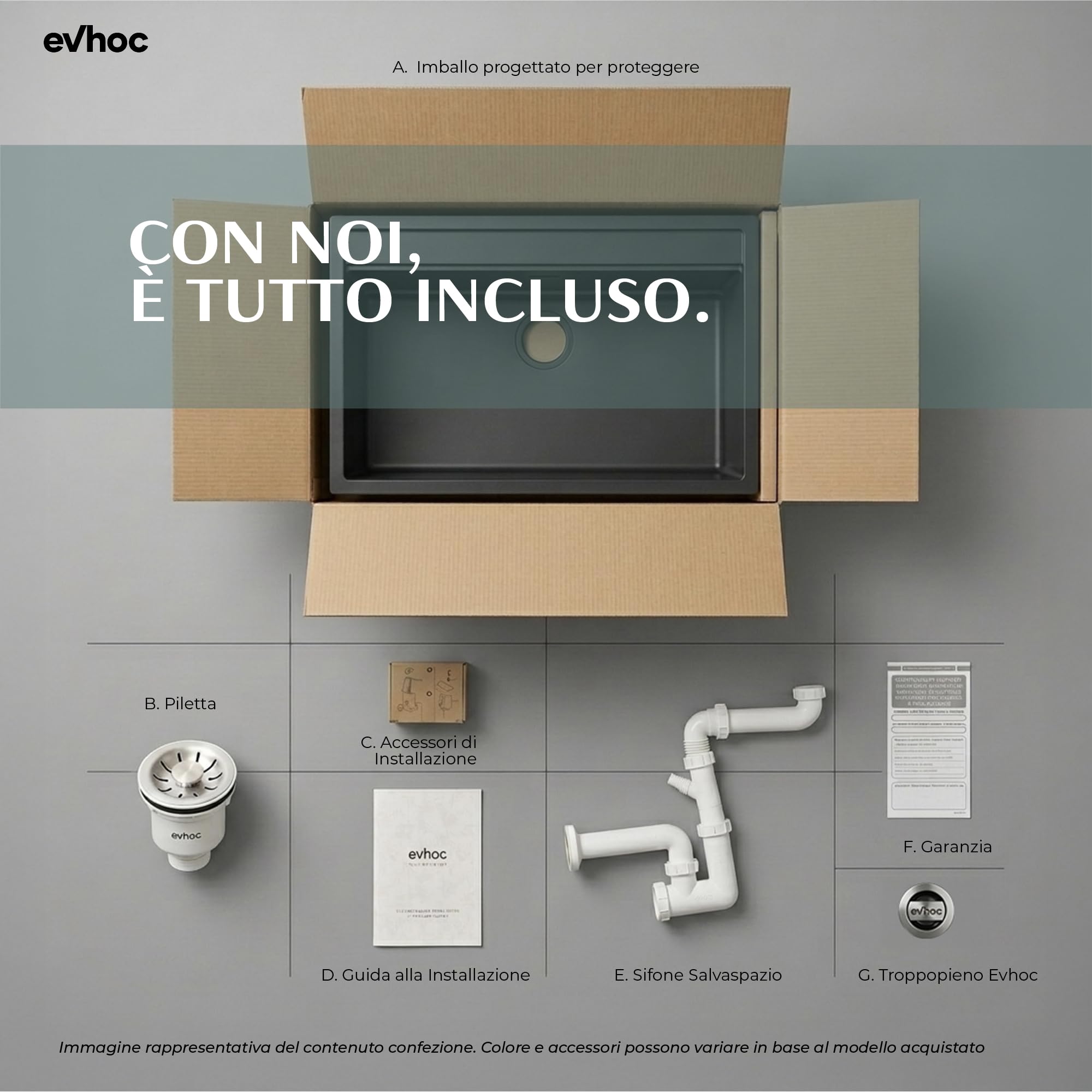 EVHOC Lavello Cucina Sopratop 1 Vasca 86x50 cm, Nero, NHEO XXL