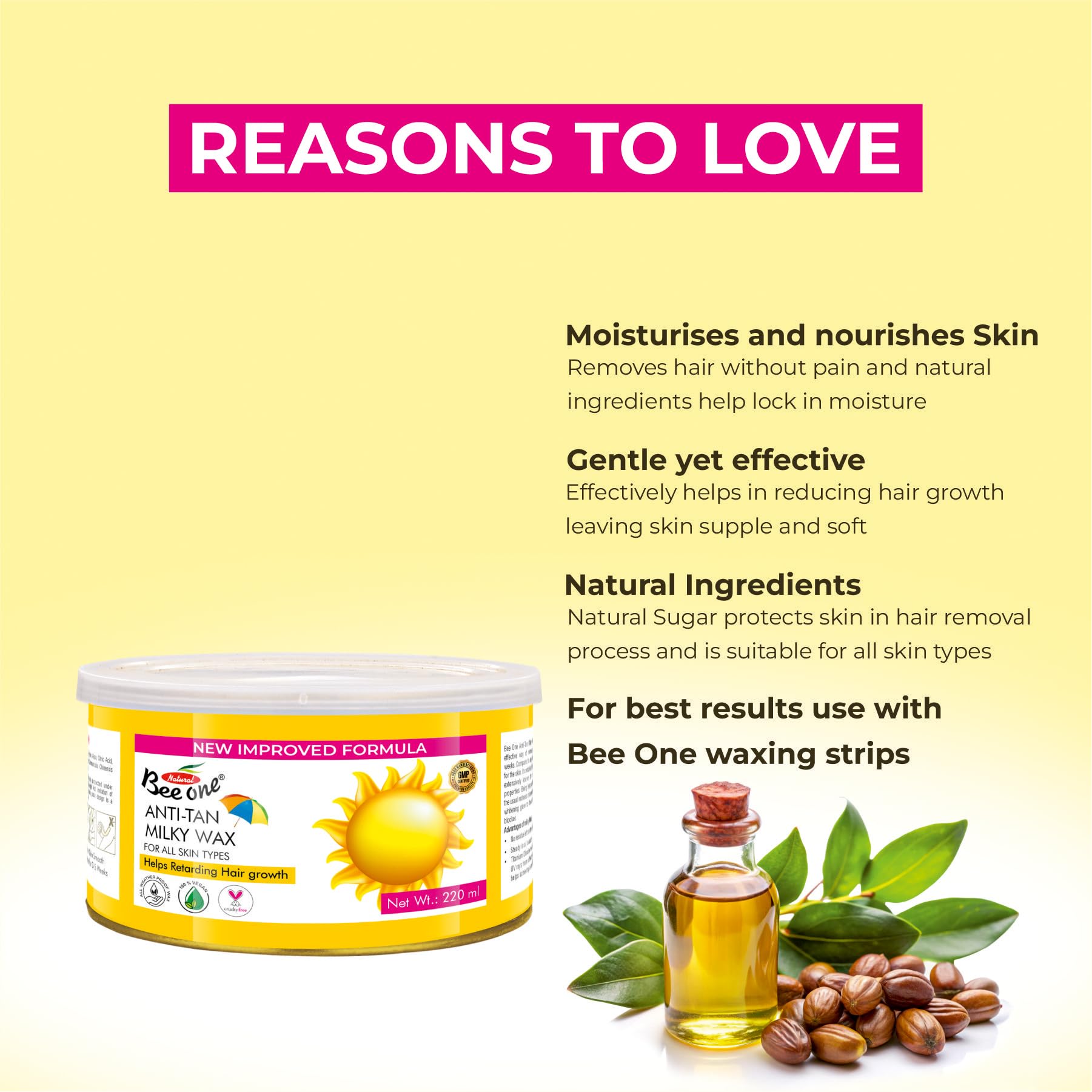 BEE ONE Anti Tan Milky Wax, 220g for Painless Hair Removal and Smooth Silky Soft Skin 2