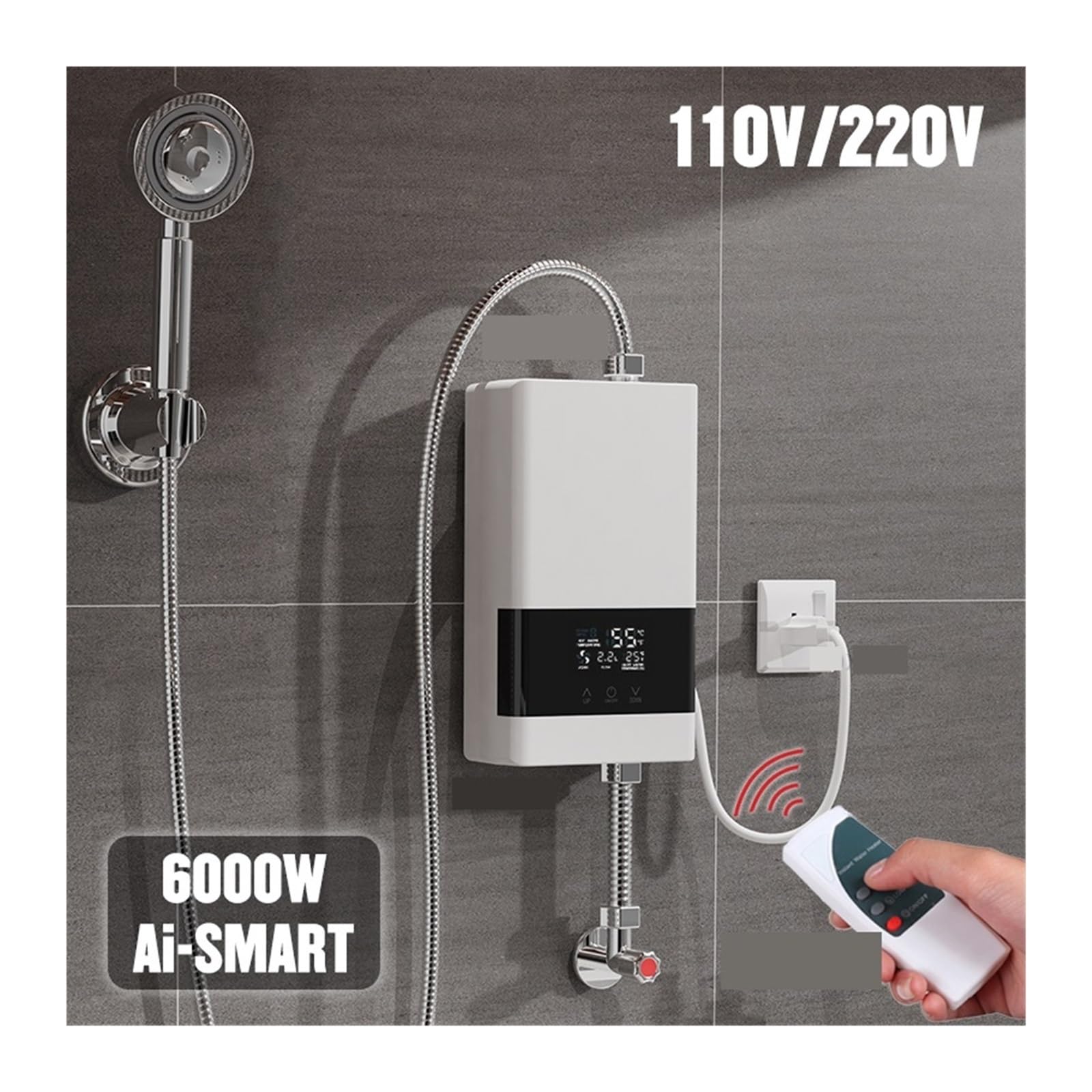 Podgrzewacz wody przepływowy, Natychmiastowy Podgrzewacz Wody Łazienka Kuchnia Elektryczny Podgrzewacz Wody Do Montażu Na Ścianie Wyświetlacz Temperatury LCD Z Pilotem(110 3000w,YF008-Gray)