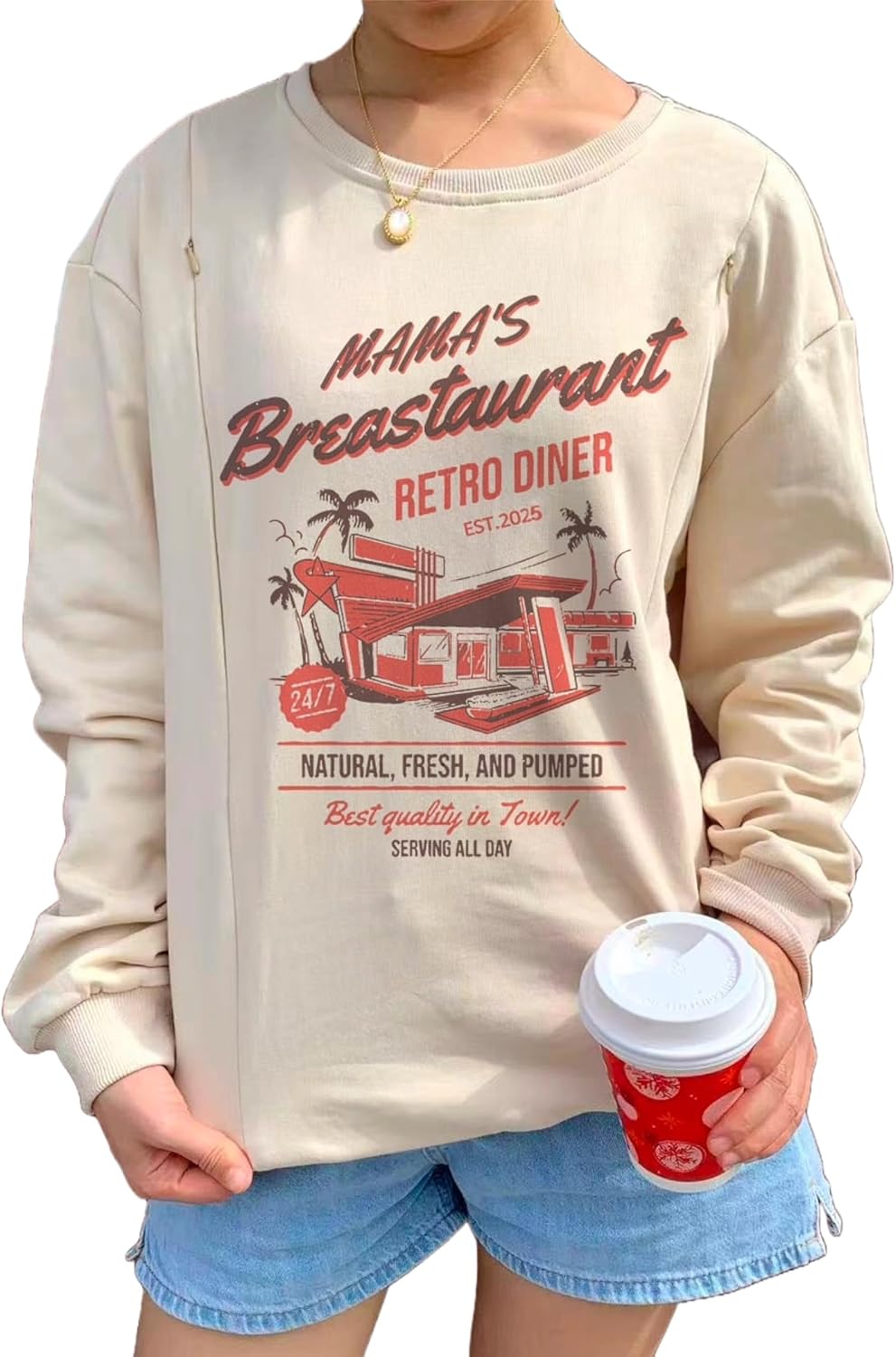 Nursing Sweatshirts for Breastfeeding Maternity Tops with Zippers Cotton Breastfeeding Shirt Pregnancy Clothes