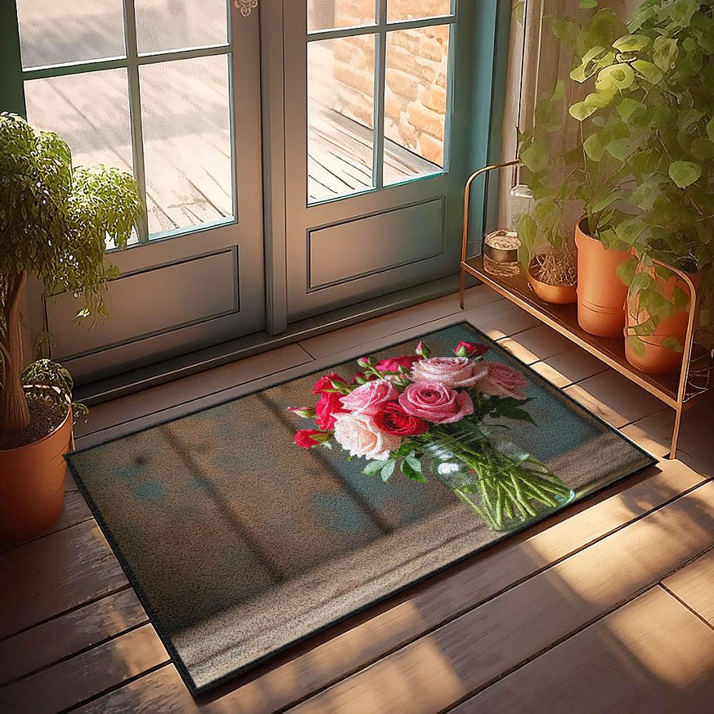 Paillasson d'extérieur rose grand format 65 x 90 cm pour entrée et terrasse élégante