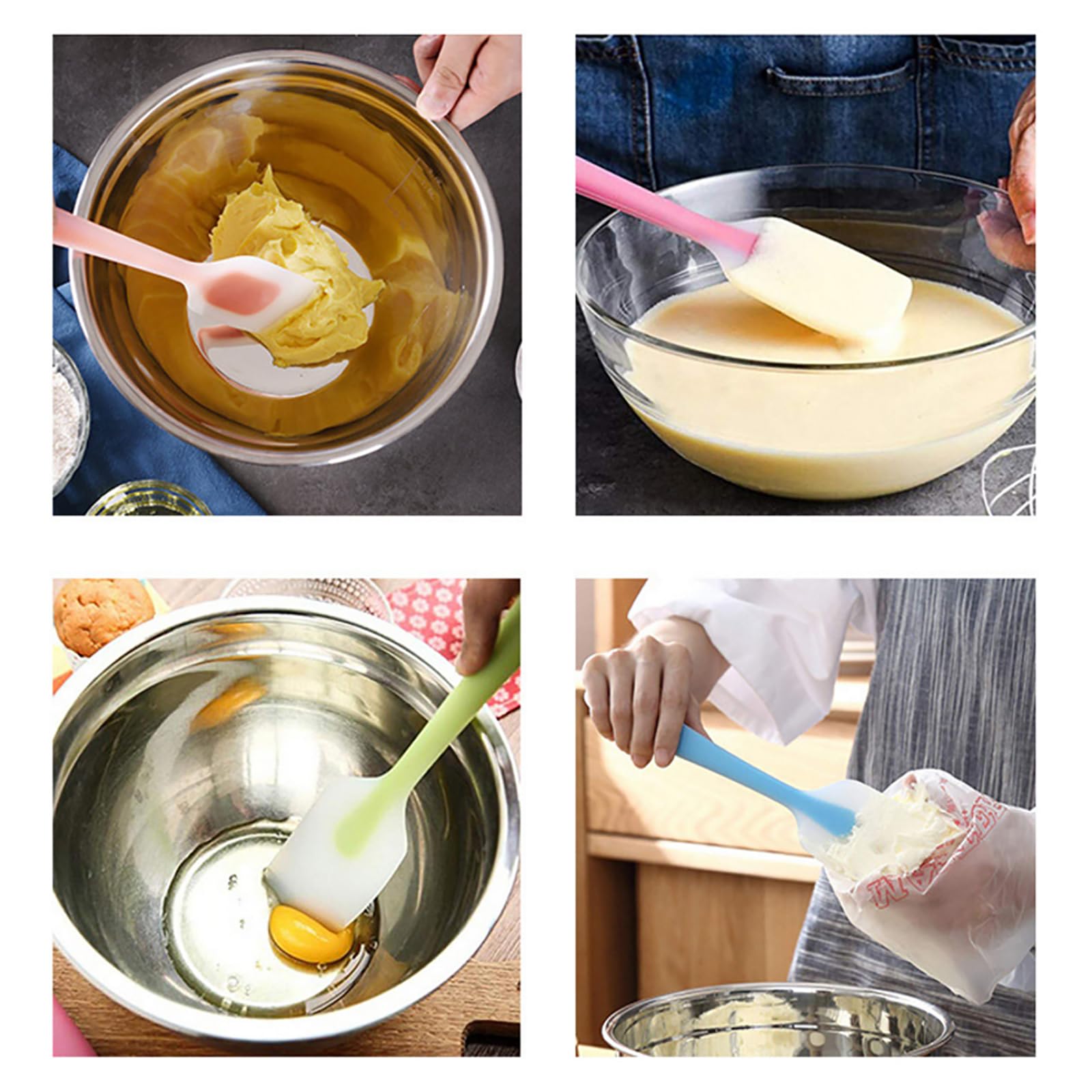 Juego de 4 espátulas de silicona resistentes al calor con núcleo de acero inoxidable para hornear, cocinar, mezclar, aptas para lavavajillas, 2 tamaños