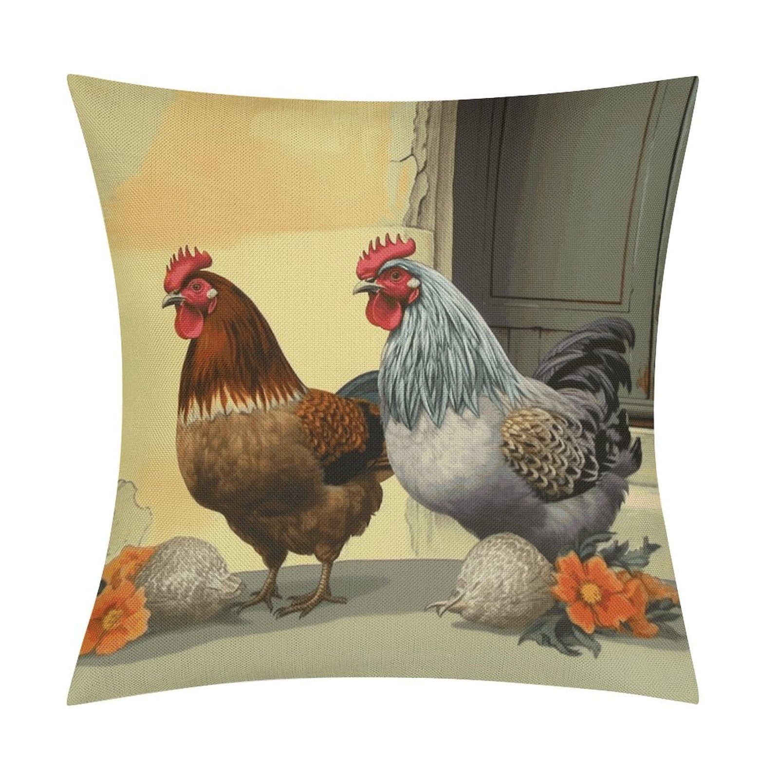 Fodpand Style Italian Chickens Pillow Covers 18X18 Inch, Pillow Cases Boho Farmhouse, Throw Pillow Covers For Couch Sofa Bed Spring Home Decor