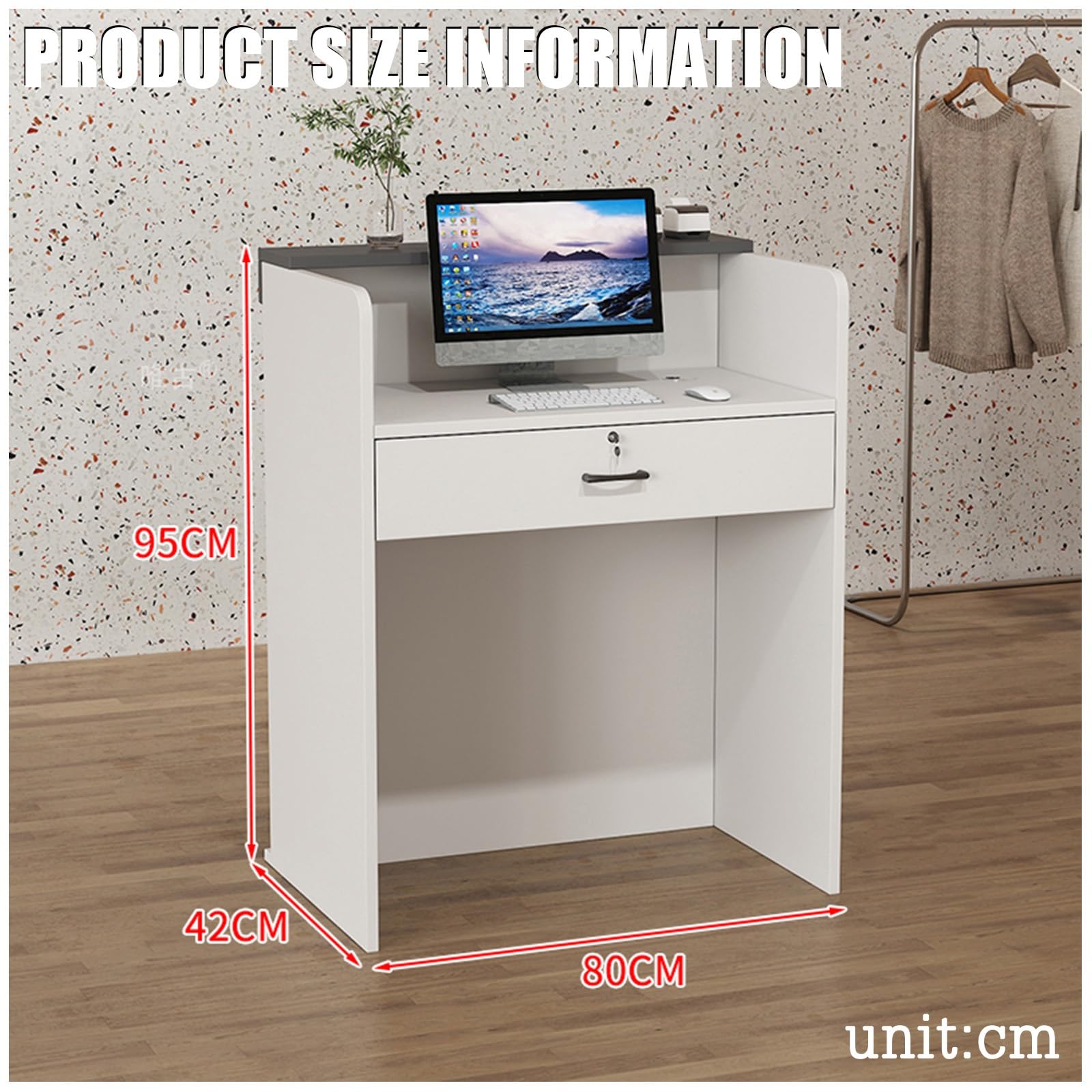 Comptoir De Réception, Comptoir De Réception De La Réception, Comptoir Bar avec Tiroirs, Comptoir Caisse Moderne, pour Magasin, Bureau,Hôtels, Salons De Coiffure, Spas(Color:Gray,Size:80cm)