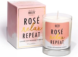 Mojo Spa Rose Relax Repeat Soy Massage Candle | Melts Into a Luxurious Body Cream | 8oz Glass Jar