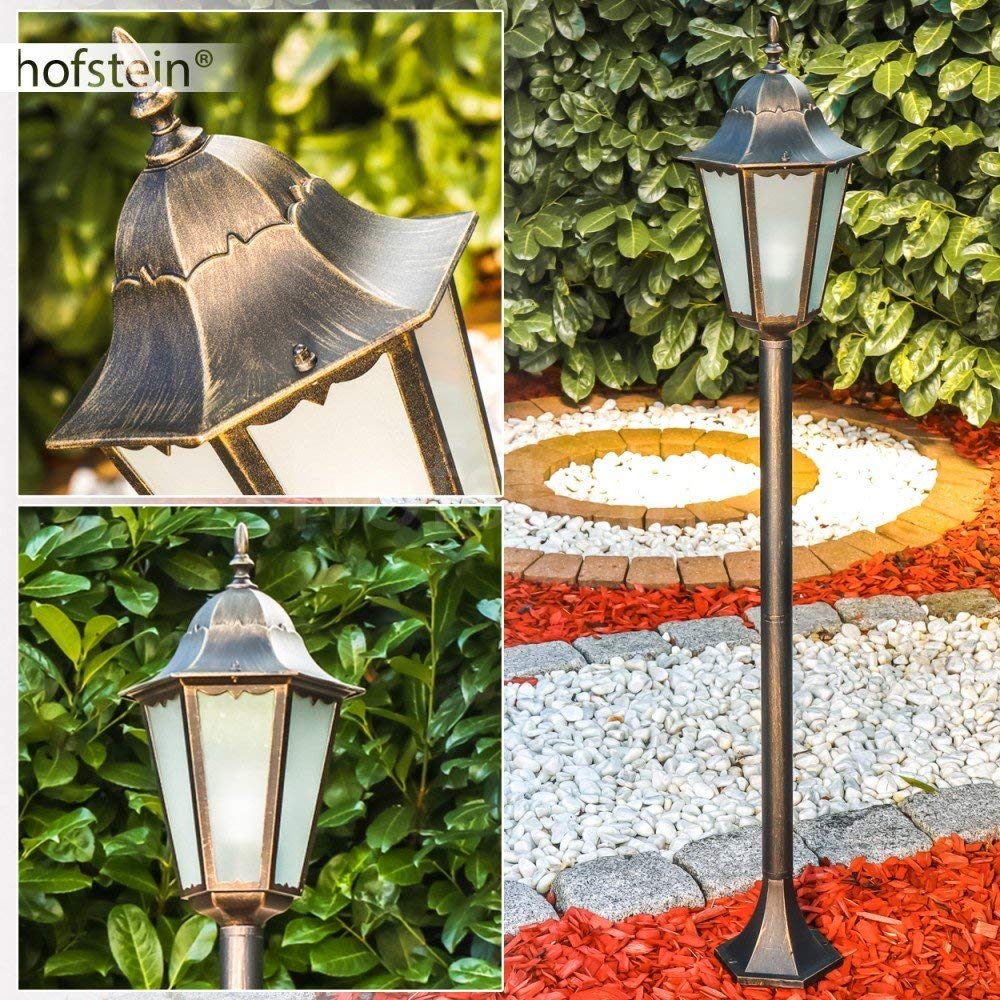 Lampioncino da Esterno in alluminio Pressofuso Effetto Anticato- Lampione Design Classico con Paralumi in Vetro Satinato- Illuminazione per Giardino e Vialetto