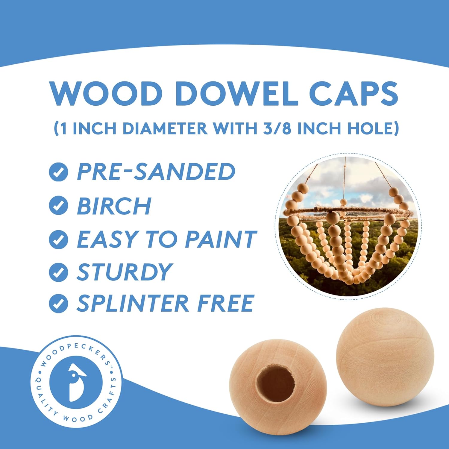 Wood Dowel Caps 1 inch Diameter with 3/8 inch Hole, Pack of 12 Unfinished Dowel Rod Caps for 3/8 inch Dowel Rods, for Crafts and DIYers, by Woodpeckers - Image 6