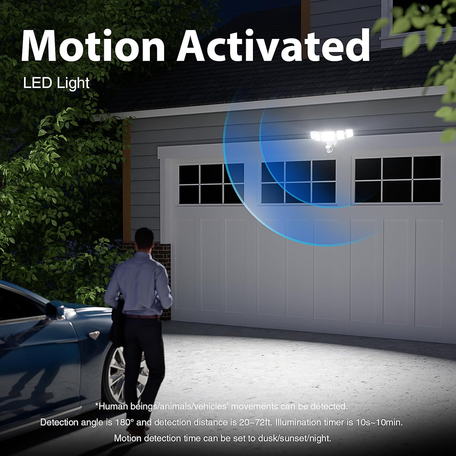 Onforu 120W 12000LM LED Security Lights Motion Sensor Outdoor, Dusk to Dawn Flood Lighting, 5 Heads 360° Wide Angle Illumination, 6500K IP65 Waterproof Hardwired Floodlight Motion Detection (White)