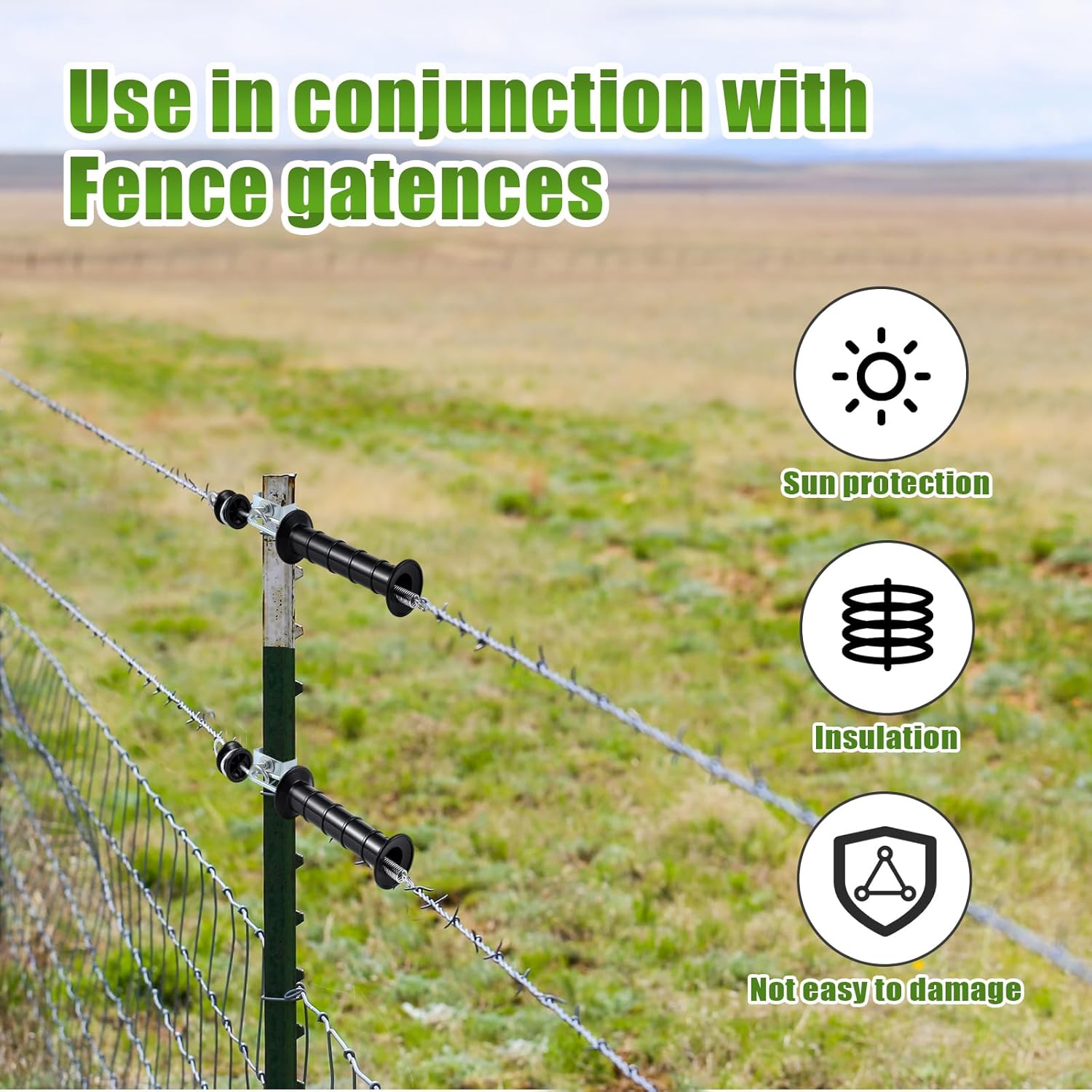Pelopy Electric Fence Gate Handle T Post Insulators Bulk with Spring Insulated Kit Plastic Post Anchors Double Hook Tool Heavy Duty for Wire Electric Fence Wood Agricultural Garden Black(18 Pcs)