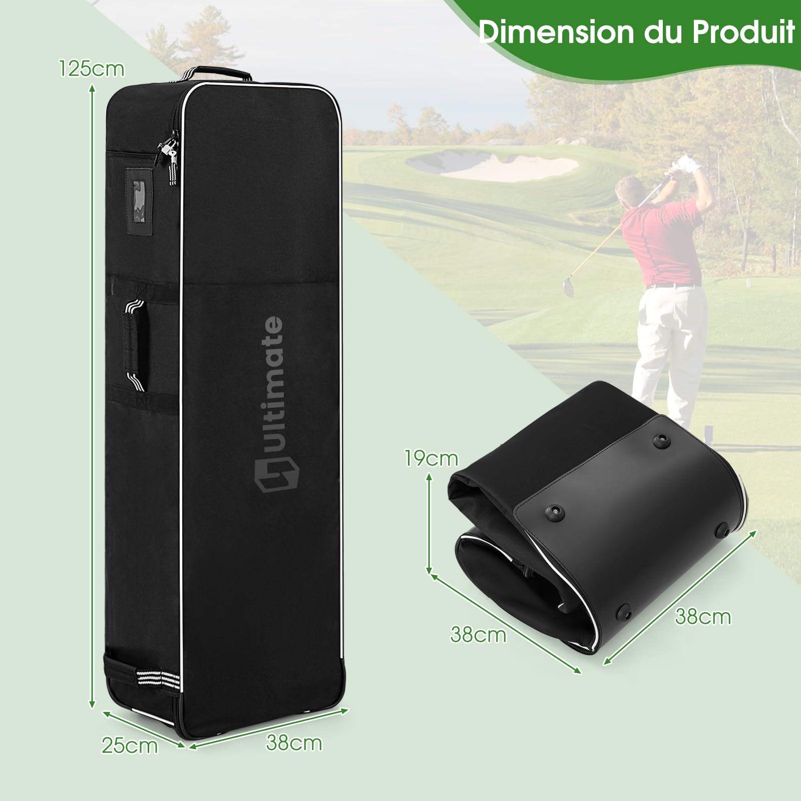 GOPLUS Sac de Voyage de Clubs de Golf avec Roulettes, Housse en Tissu Oxford Imperméable Pliable